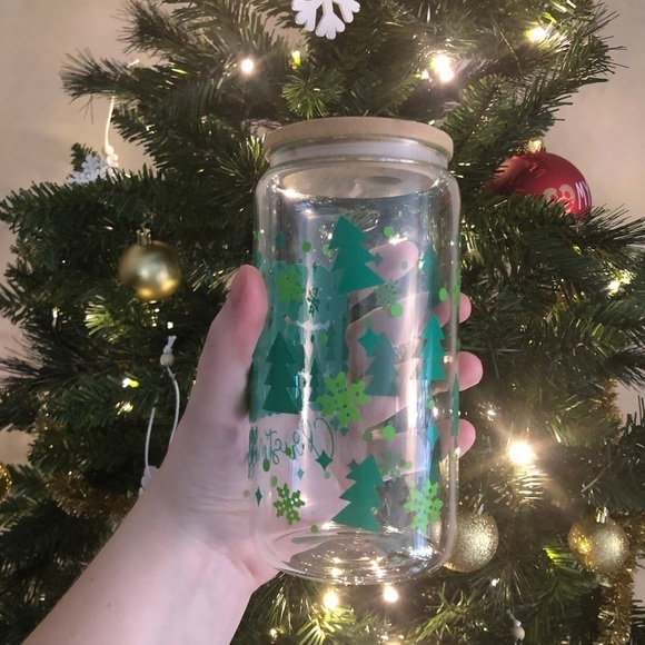 Merry Merry Merry Christmas 16 oz Glass cup NEW - Picture 3 of 3